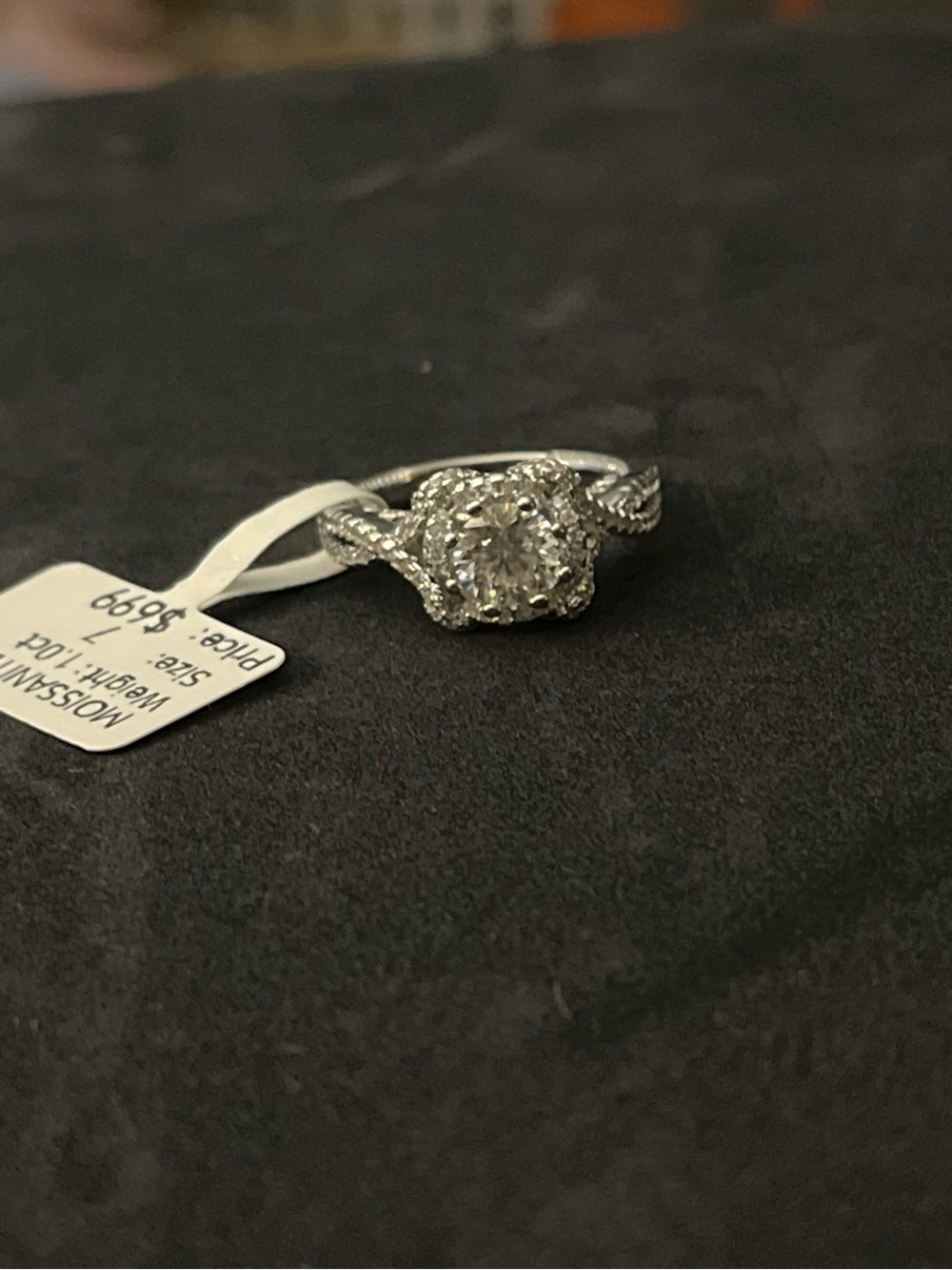 Silver Halo measonite Crystal Engagement Ring - White